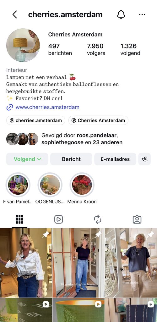 Instagram-profiel van Cherries Amsterdam met 7.950 volgers