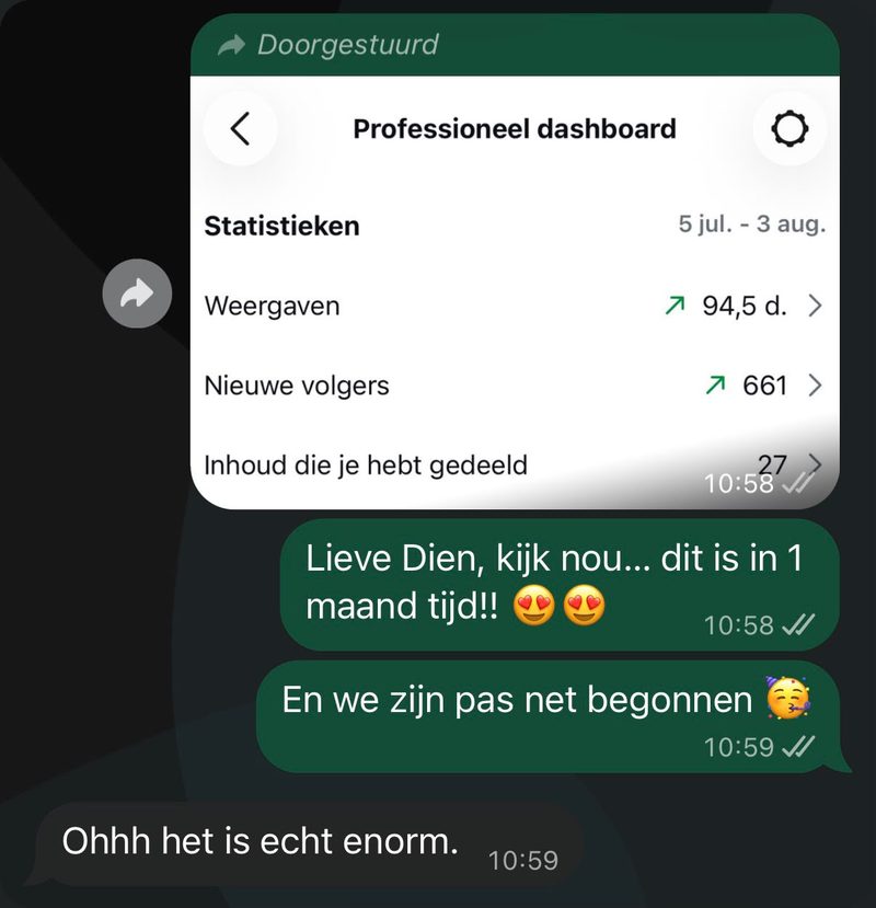 WhatsApp: professioneel dashboard, dit is in 1 maand tijd. Ohhh het is echt enorm.